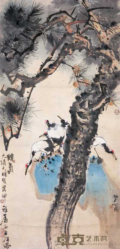 郑乃珖 松鹤延年 镜心 126×61cm